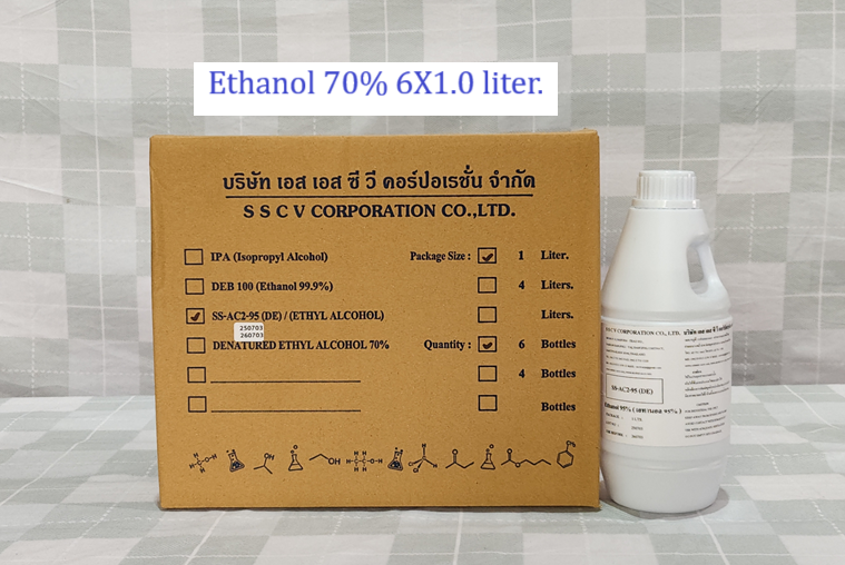 Ethanol 70% 6X1.0 liter. เอทานอล 70(6-Bottles).